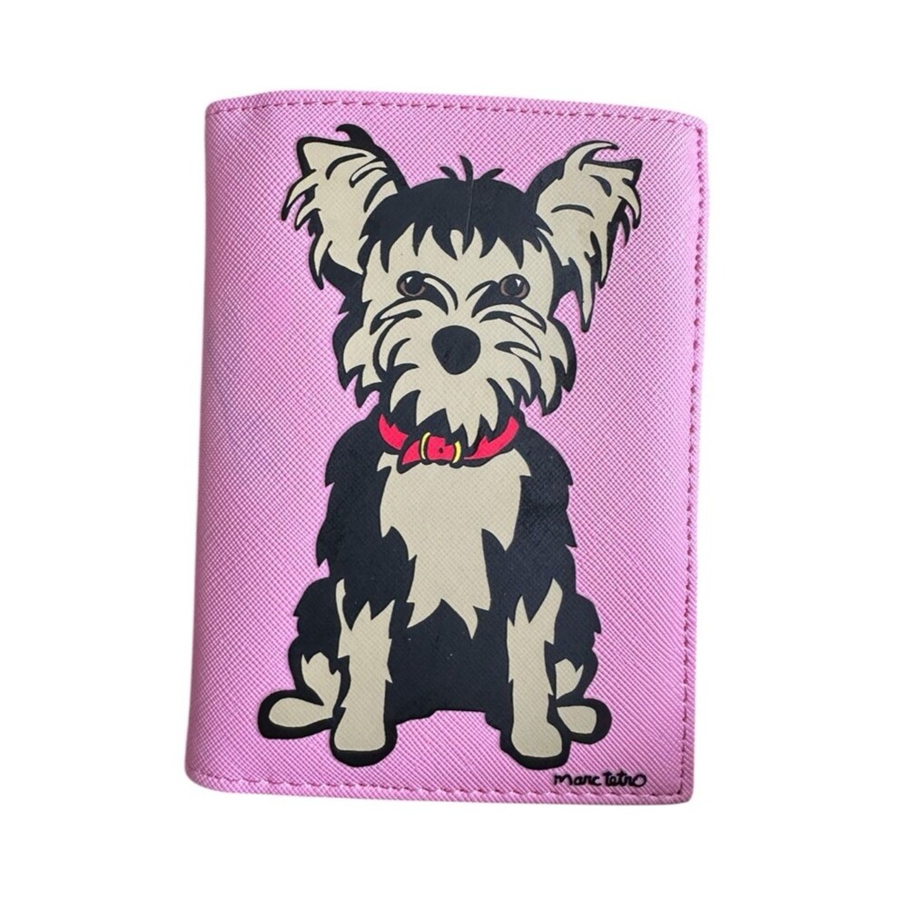 Marc Tetro Yorkie Pink Passport Cover Faux Leather Travel Wallet Card Case